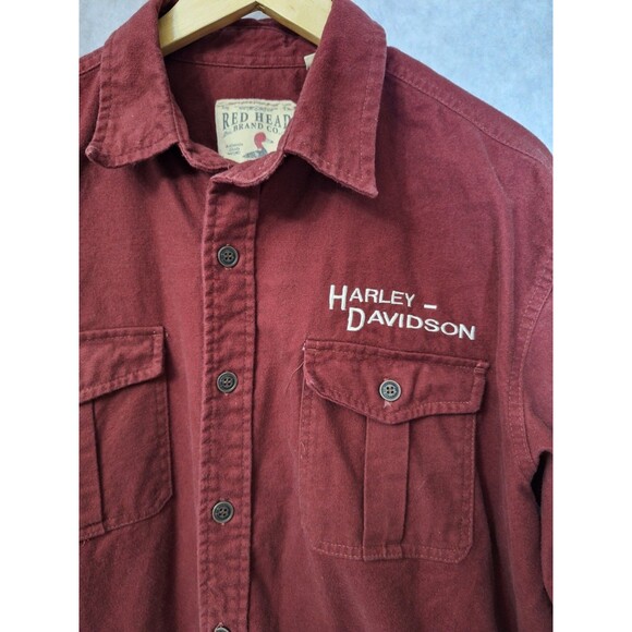 Vintage Red Head Harley Davidson Thick Flannel Shirt Mens XL Tall Button Down - Picture 6 of 12
